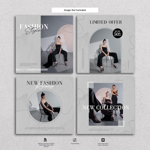 PSD fashion product promotion minimalist design instagram post template set bundle