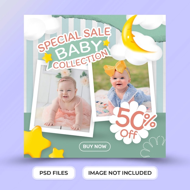 PSD fashion promotion sale kids and baby social media post template premium psd