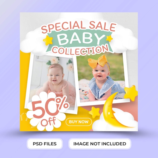 PSD fashion promotion sale kids and baby social media post template premium psd