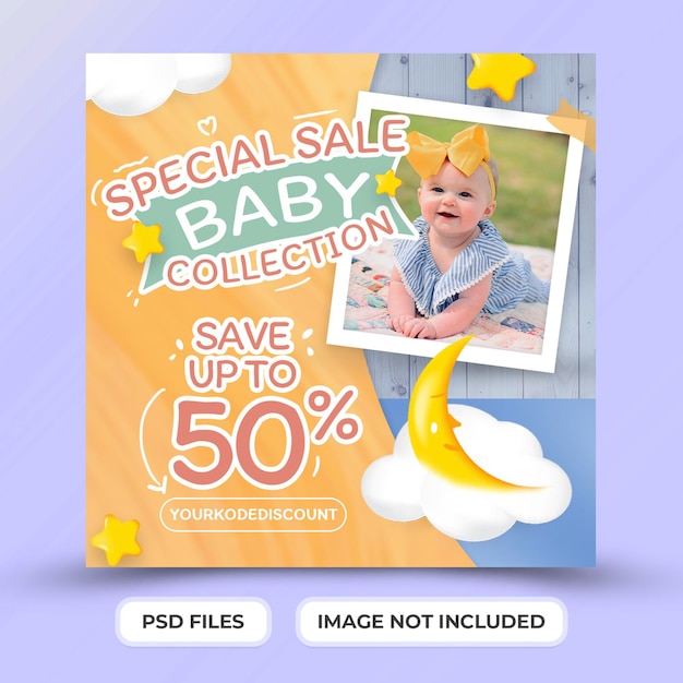 PSD fashion promotion sale kids and baby social media post template premium psd