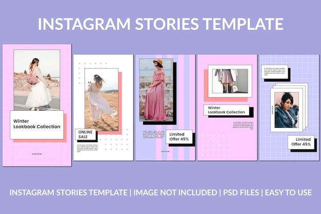 Fashion purple pink instagram stories design template