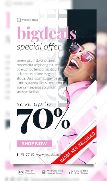 Modello di banner di storie di post di instagram per la promozione di grandi affari di vendita di moda