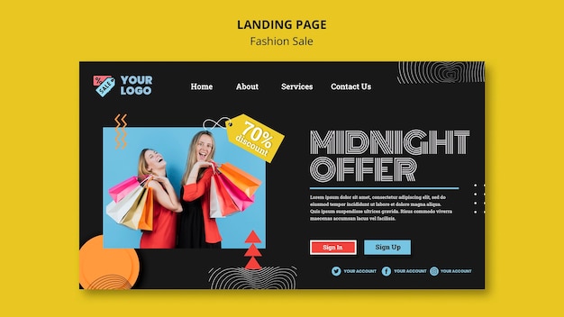 Fashion sale concept landing page template