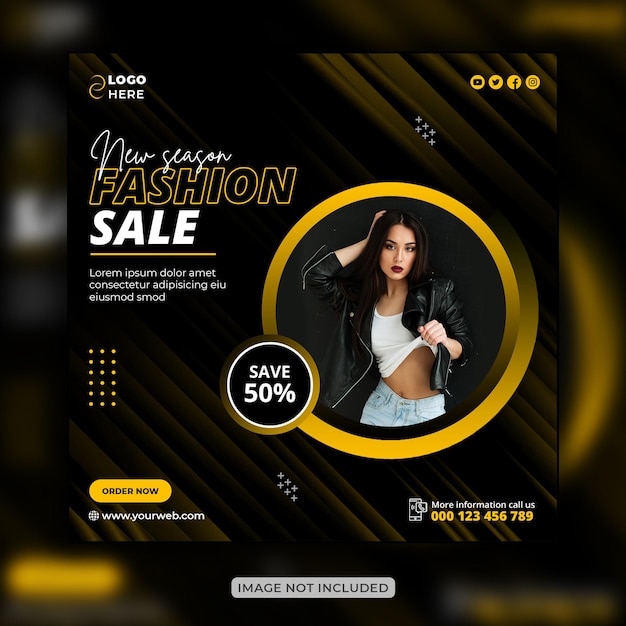 PSD vendita di moda dynamic instagram post e social media banner design o modello di volantino quadrato