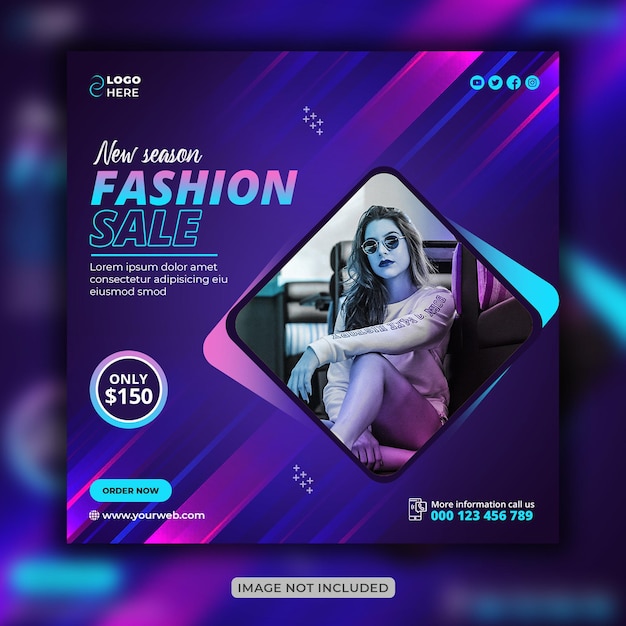 Fashion sale Dynamic Instagram Post and social media banner design or square flyer template