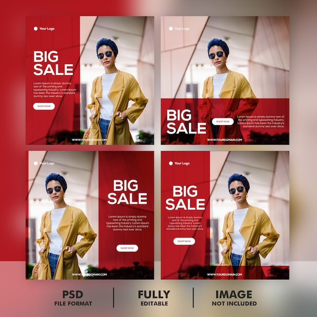 PSD fashion sale instagram post template set collection