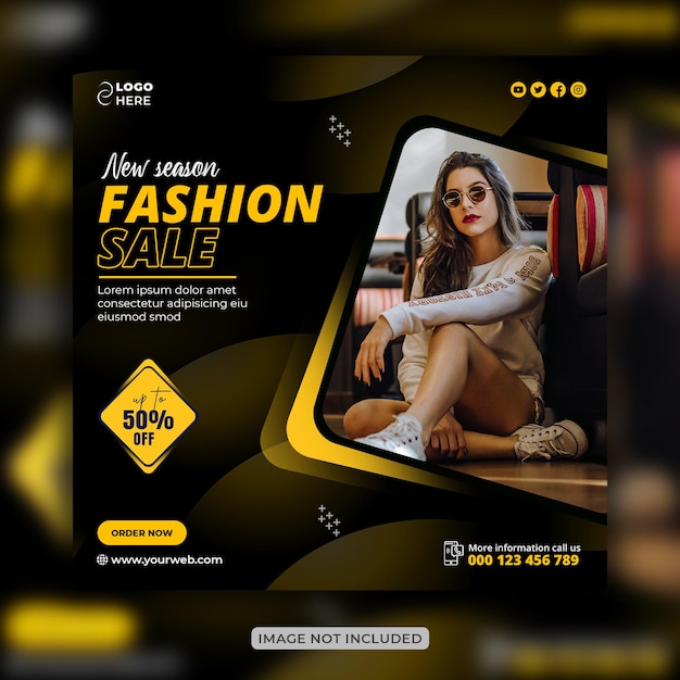 Fashion sale modern dynamic instagram post and social media banner design or square flyer template