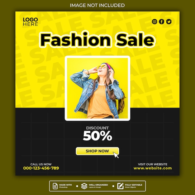 PSD post di instagram di promozione di vendita di moda o modello di social media banner web quadrato