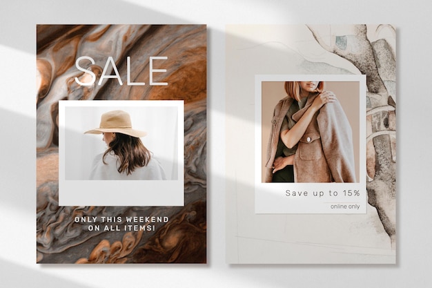 PSD fashion sale shopping template psd promotional aesthetic ad poster dual set