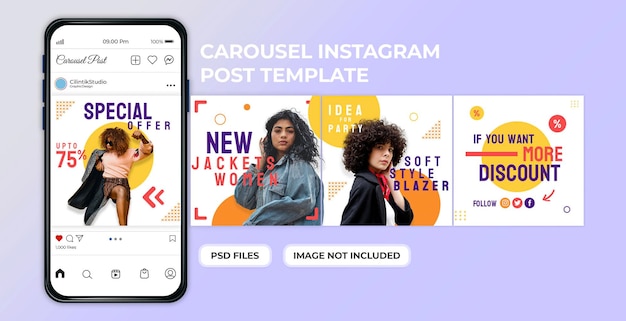 PSD fashion sale social media carousel post template premium psd