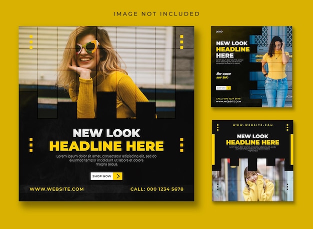 PSD fashion sale social media post set template