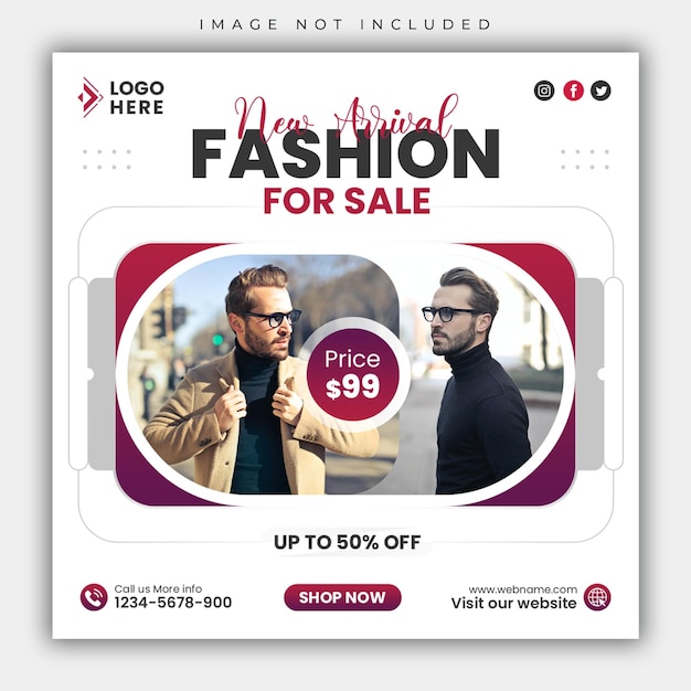 Fashion sale social media post and simple square web banner template