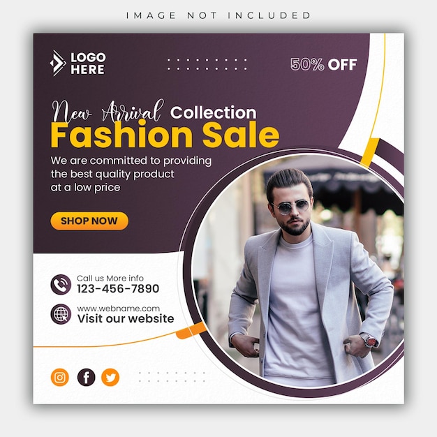 Fashion sale social media post and simple square web banner template