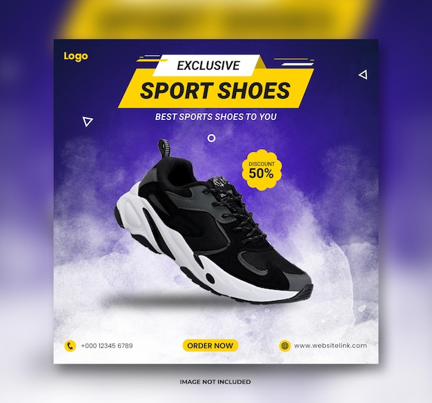 Fashion sale and sports shoes social media banner and instagram post template with brush background