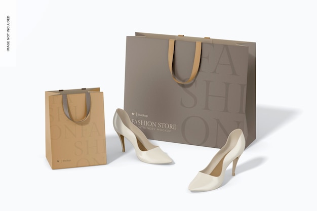 Fashion store bags mockup with heels