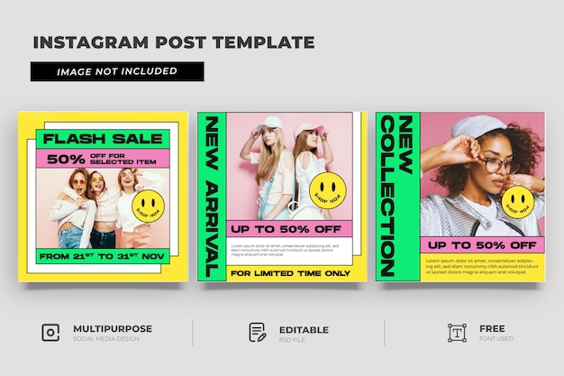 Fashion store social media template with memphis style