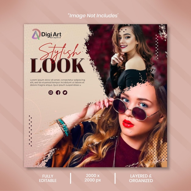 Fashion stylish look social media post template instagram design