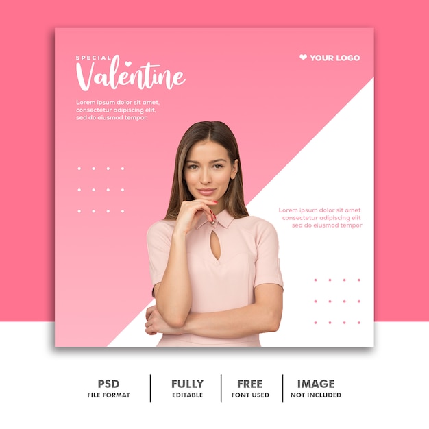 Moda valentine banner social media post instagram donna rosa