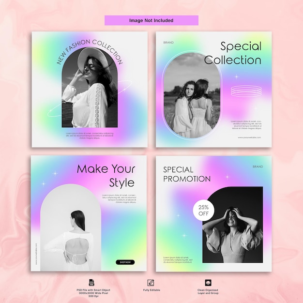 Fashion Women Gradient Pastel Color Minimalist Instagram Post Template Design Set Bundle Premium