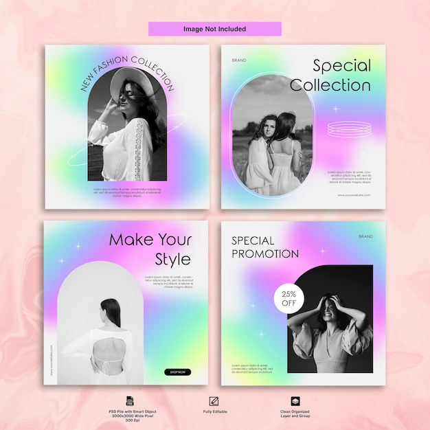 PSD moda donna sfumatura pastello colore minimalista instagram post template design set bundle premium