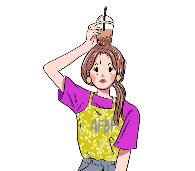 PSD fashionable girl with drink