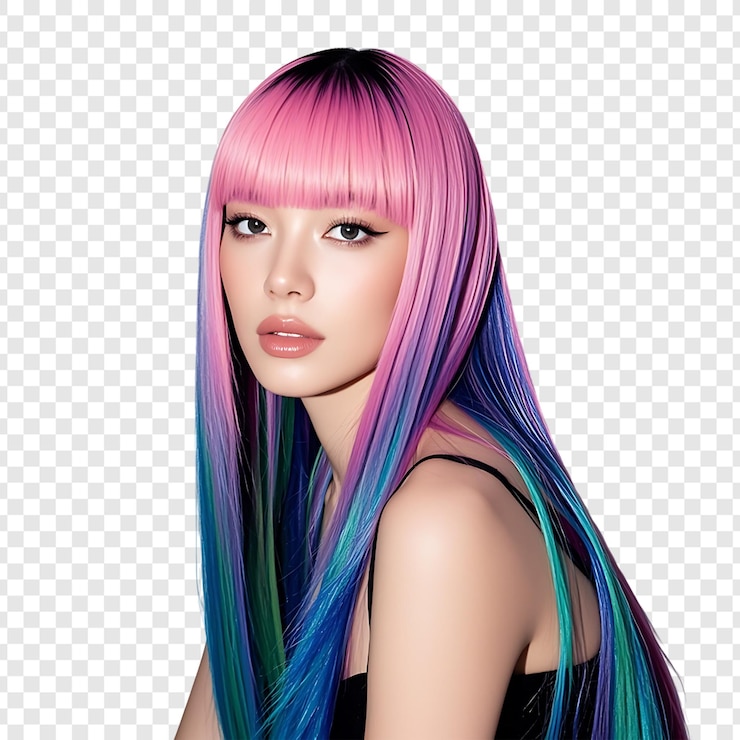 PSD ファッショナブルな女性は染めたを誇らしげに披露し透明な背景を隔離しています