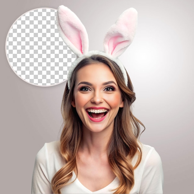 Модная женщина с очками и ушами кролика на прозрачном фоне