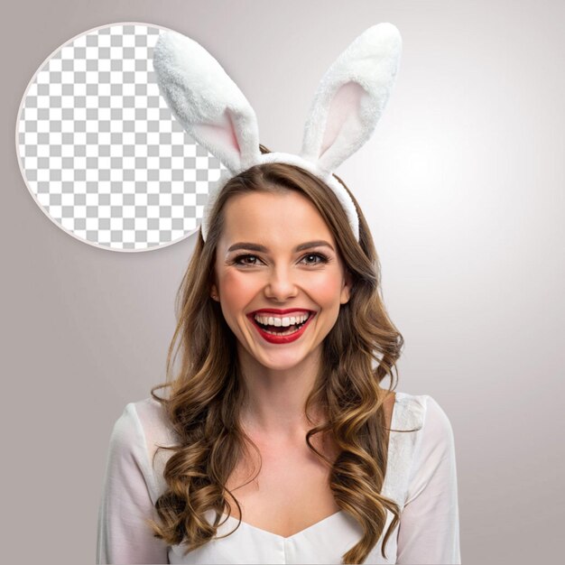 PSD fashionable woman with glasses and bunny ears on transparent background