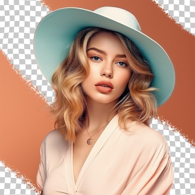 PSD fashionable woman with a stunning appearance photographed on a transparent background in a stylish setting