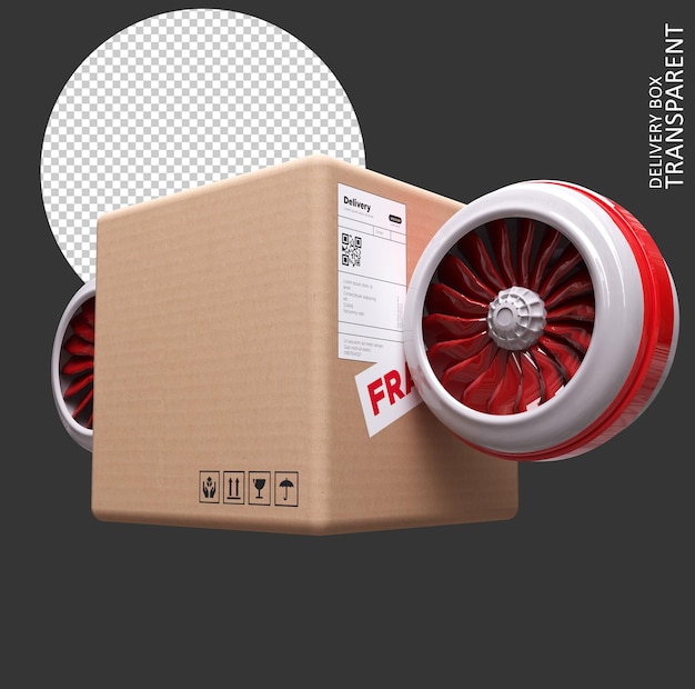 Fast delivery box 3d render , delivery box fly , import and export box