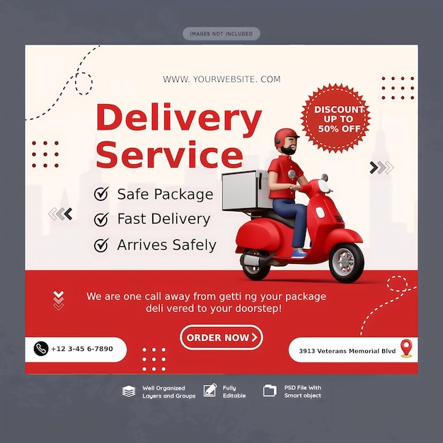 Fast Delivery Service Landing Page met man die op scooter rijdt