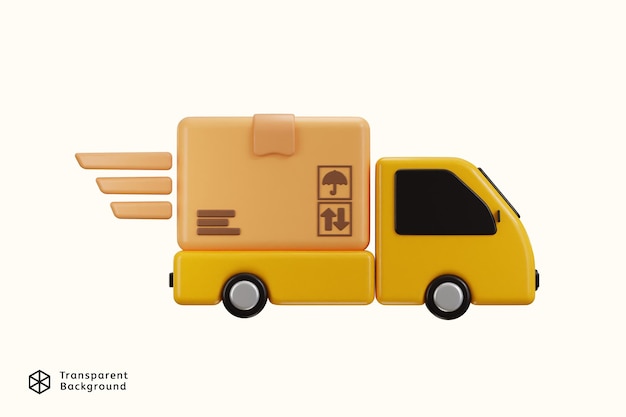fast delivery truck with cardboard icon 3d rendering illustration concept of fast delivery icon