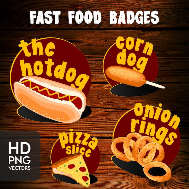 PSD vettori di badge di fast food