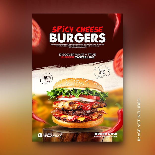 Fast food burger promotion poster social media post promotion template psd