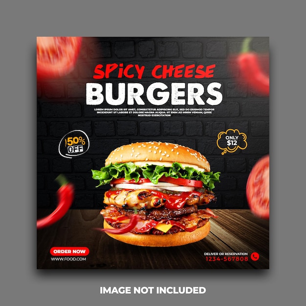 Fast food burger promotion social media instagram post with white textured background