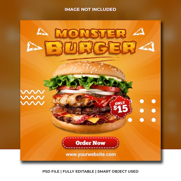 Fast food burger restaurant social media orange template