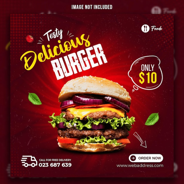 Шаблон поста в социальных сетях fast food burger premium psd