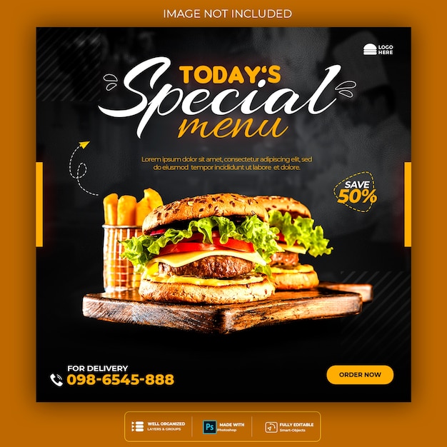 Social media hamburger fast food e banner instagram