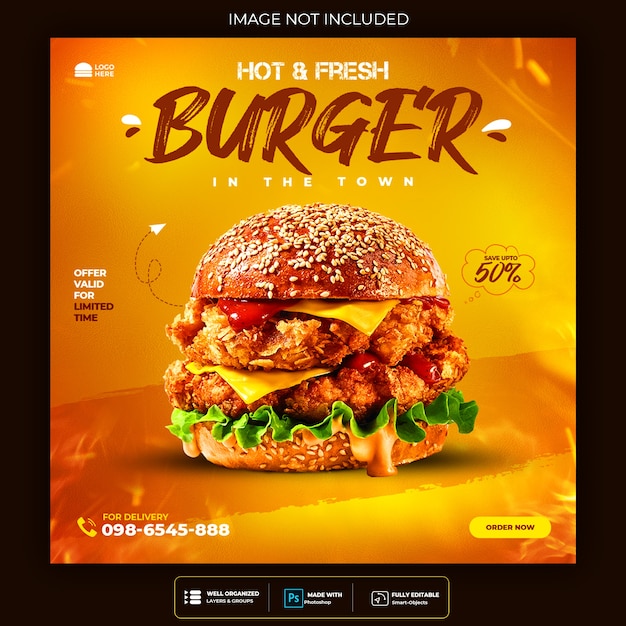 Social media hamburger fast food e banner instagram