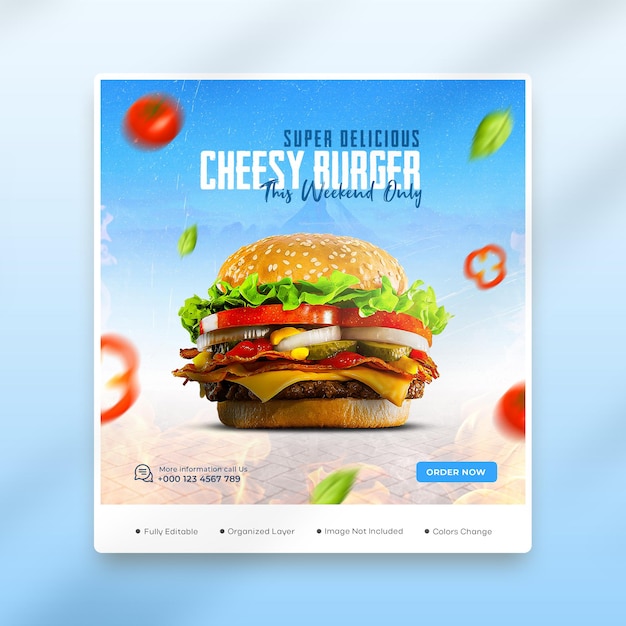 Banner di promozione social media hamburger fast food psd