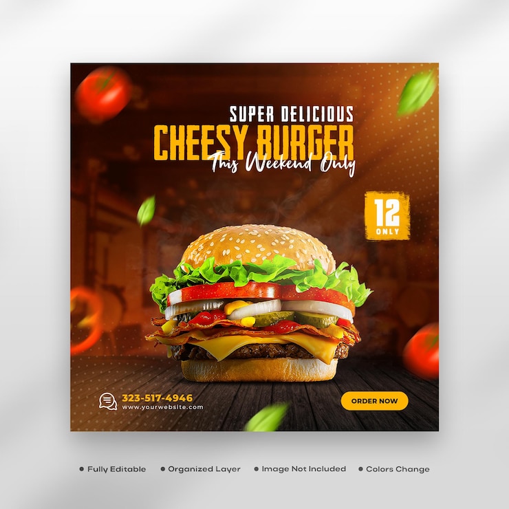 PSD fast food burger social media promotion banner psd