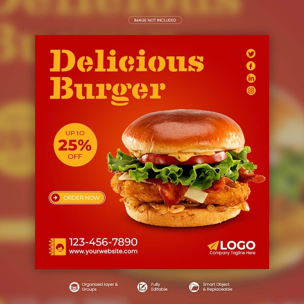 Fast food burger and special food menu social media promotion banner psd template