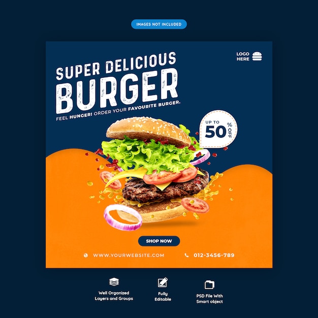 Fast Food Burger Szablon Mediów Społecznościowych Premium Psd