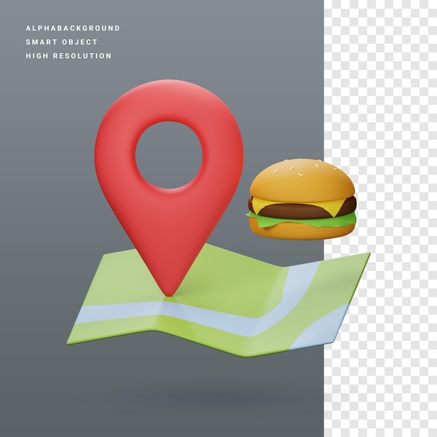 Fast food location 3d icon illustration