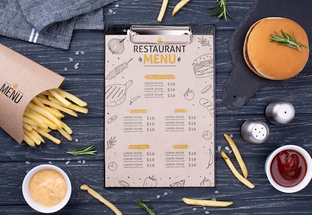 PSD mock-up di concetto del menu degli alimenti a rapida preparazione