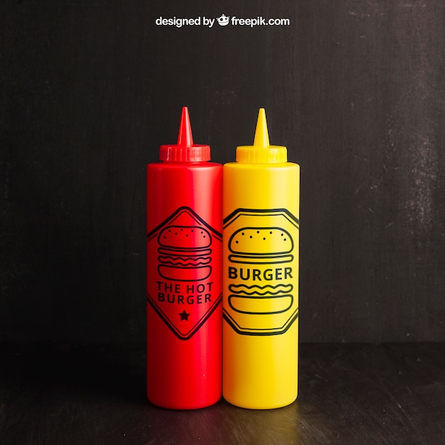 Fast food mockup with ketchup and mustard