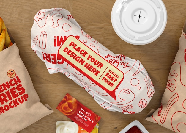 PSD progettazione di mockup di imballaggi per fast food