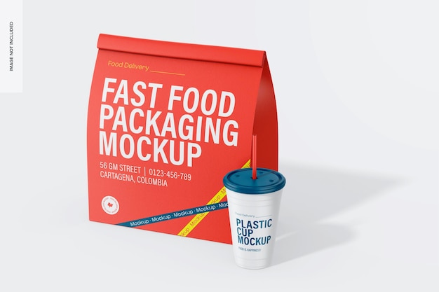 Vista destra del mockup dell'imballaggio per fast food