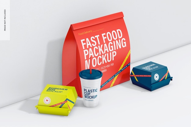 Vista laterale del mockup dell'imballaggio per fast food