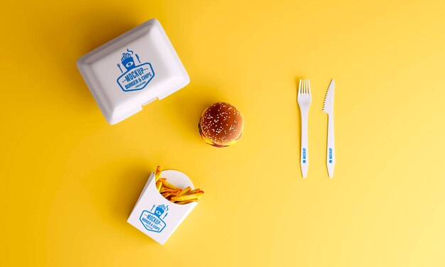 Fast food packaging top view mockup